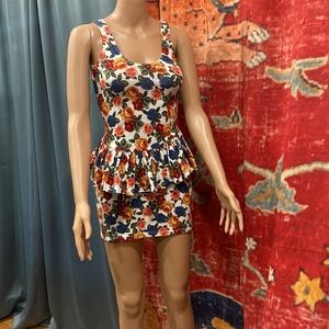 Forever 21 Y2K Floral Peplum Bodycon Mini Dress, Stretchy Retro 90s Style, Sz S